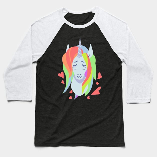 Lovely Rainbow hair cut unicorn hear valentine Baseball T-Shirt by WiliamGlowing